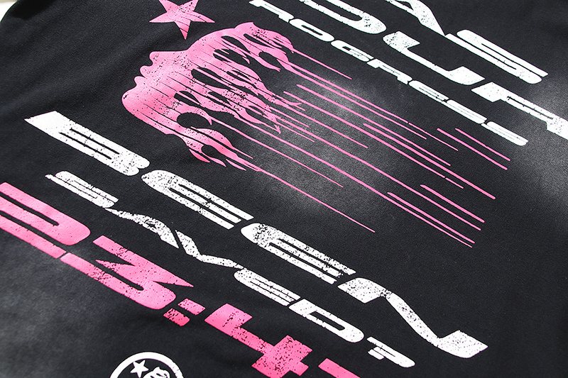 Hellstar Pink-and-White Distressed Graphic T-Shirt — detail