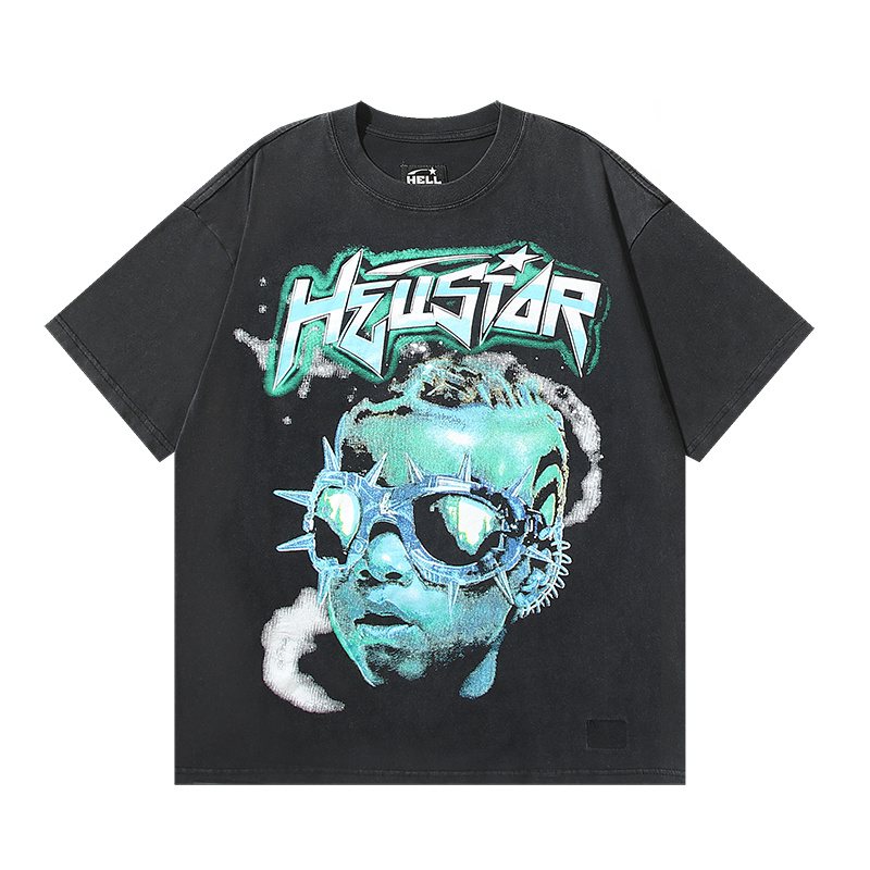 Hellstar Washed Black Graphic Short-Sleeve T-Shirt — front