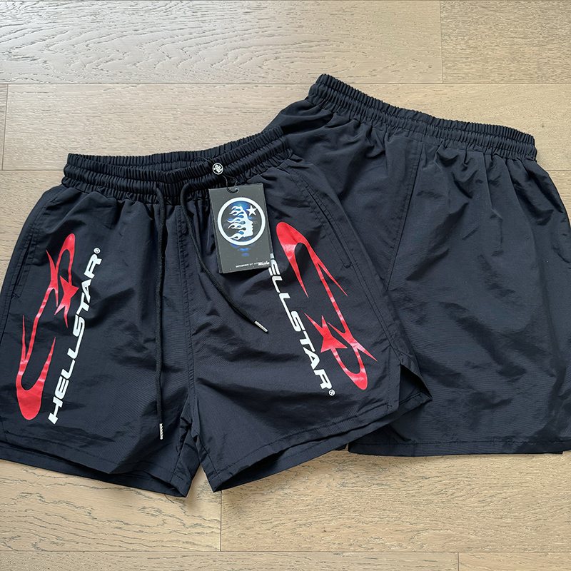 Hellstar Red & White Graphic Drawstring Shorts — context