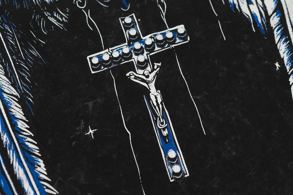 Hellstar Washed Black Wing Cross Long-Sleeve T-Shirt — detail