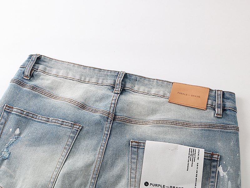 Purple Brand Light Blue Paint-Splatter Distressed Flared Jeans — detail