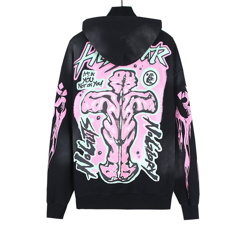 Hellstar Washed Black Graphic Pullover Hoodie — back
