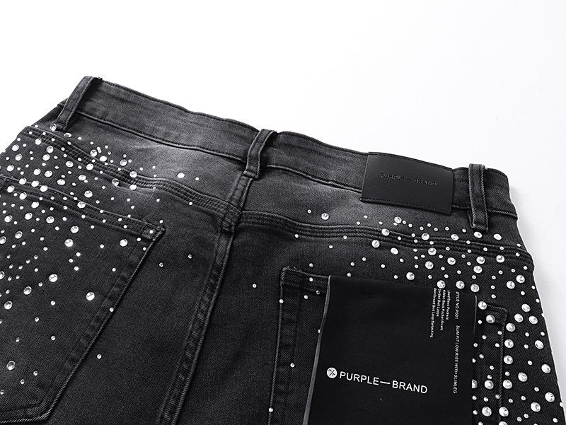 Purple Brand Rhinestone Starburst Denim Shorts — detail