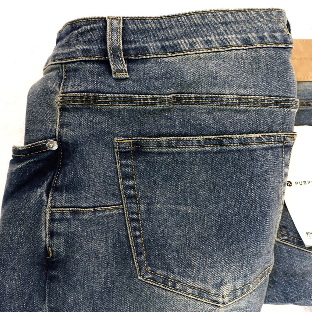 Purple Brand P001 Washed Blue Distressed Patch Jeans — detail