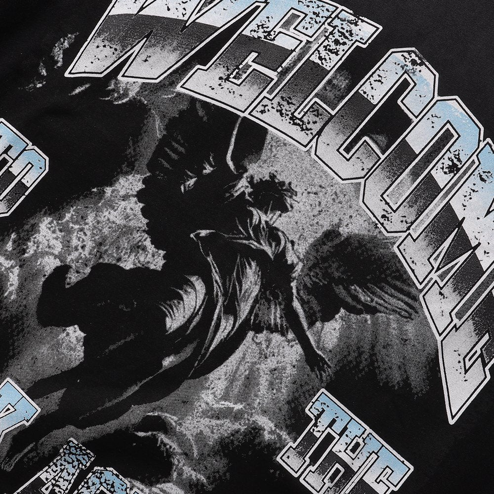 RARE PEACE Dark Age Washed Black Graphic T-Shirt — detail