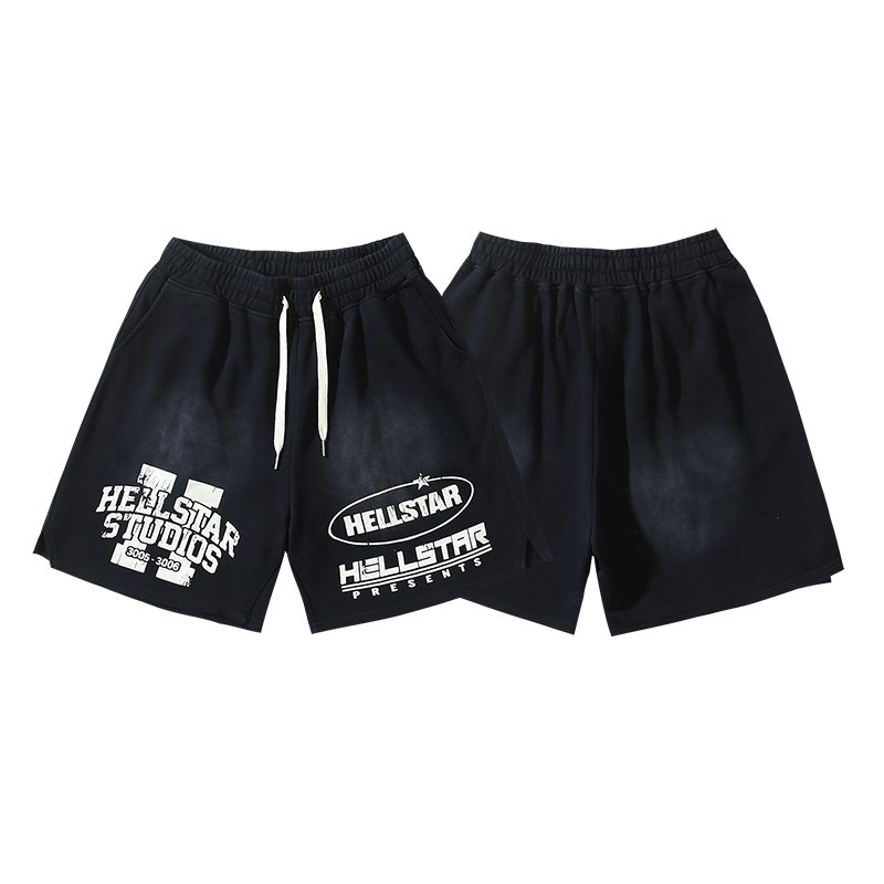 Hellstar 08 Graphic Washed Black Shorts — front