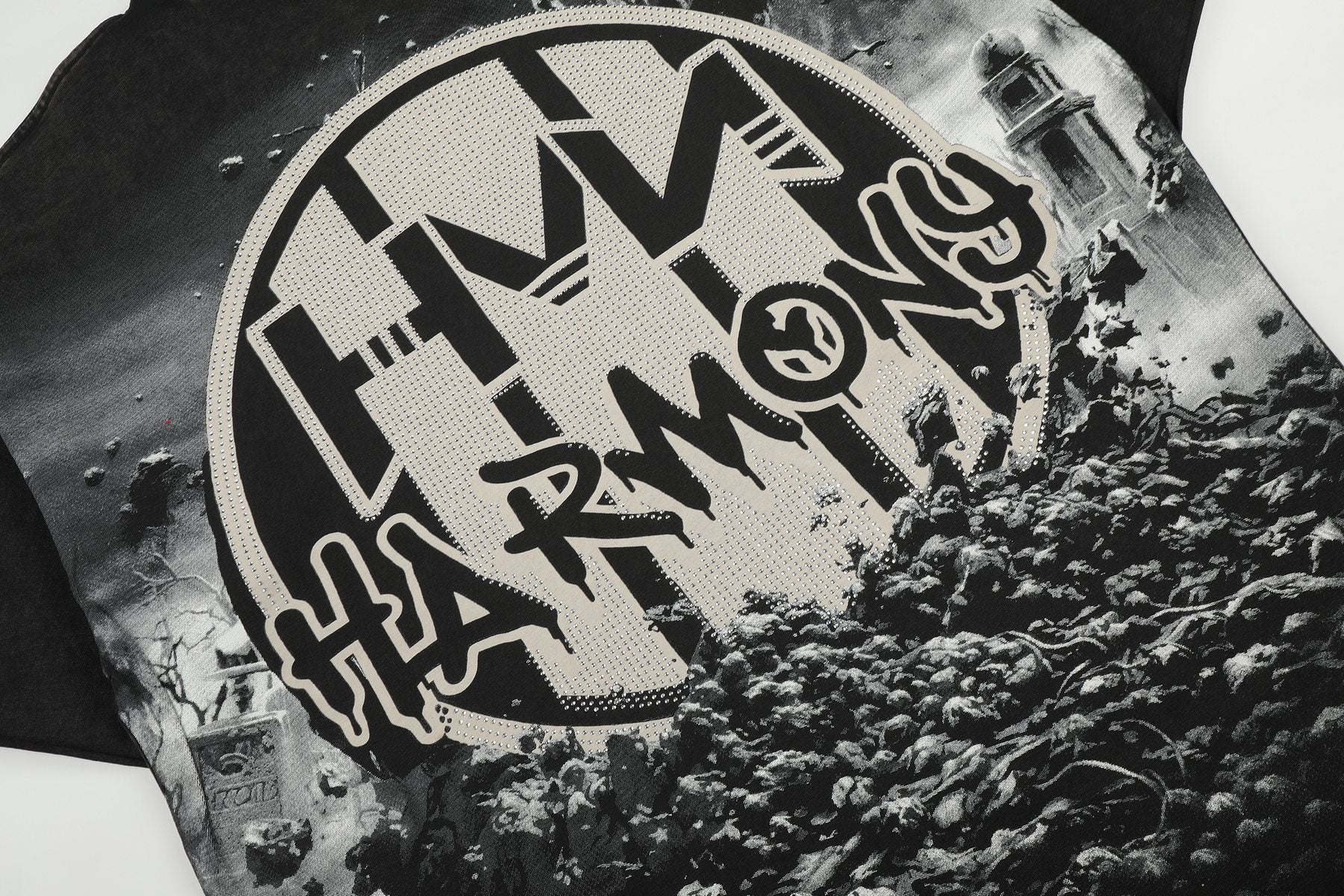 HARMONY Washed Black Rhinestone Graphic T-Shirt — detail