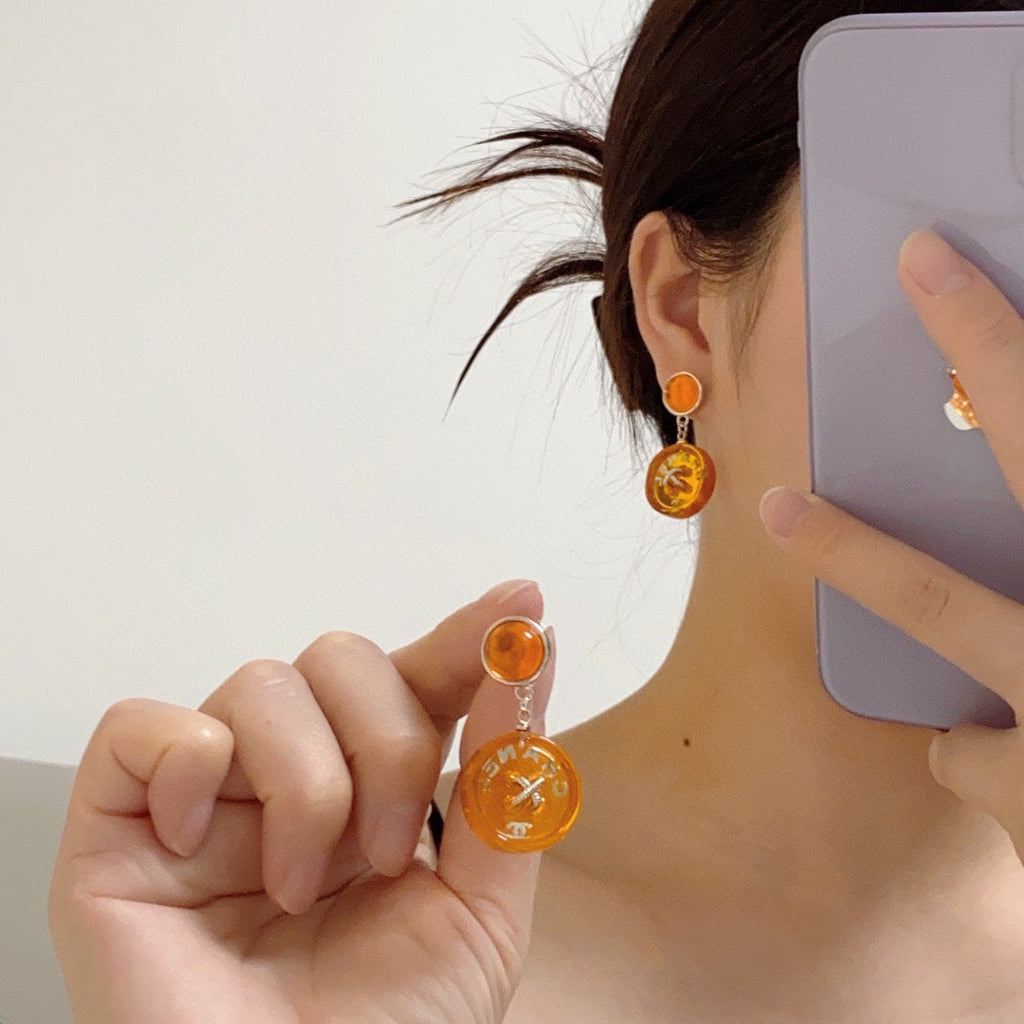 18K  Chanel Orange Pendant Earrings