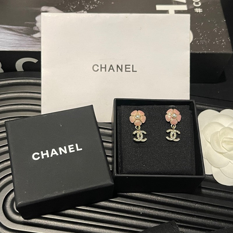 18K  Chanel 26C Pink Camellia Diamond Earrings