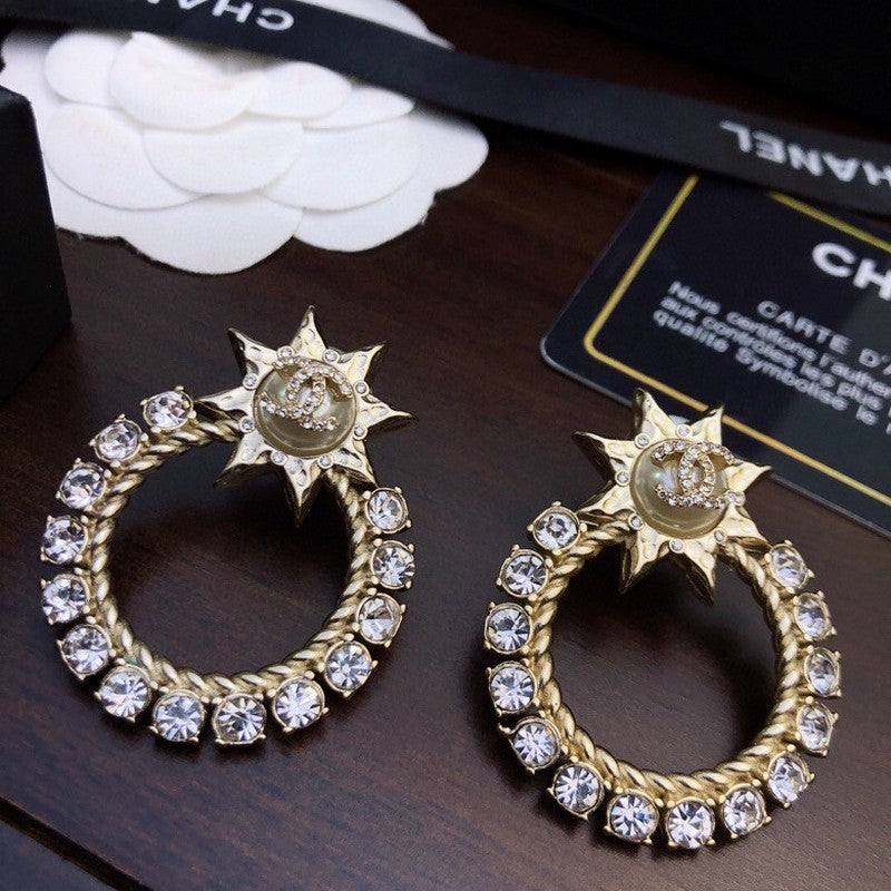 18K  Chanel Star Full Crystal Earrings