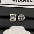 18K  Chanel Black & White Square Gold Earrings