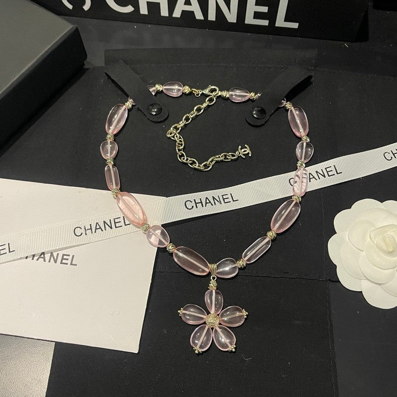 18K  Chanel 26C Pink Crystal Flower Necklace