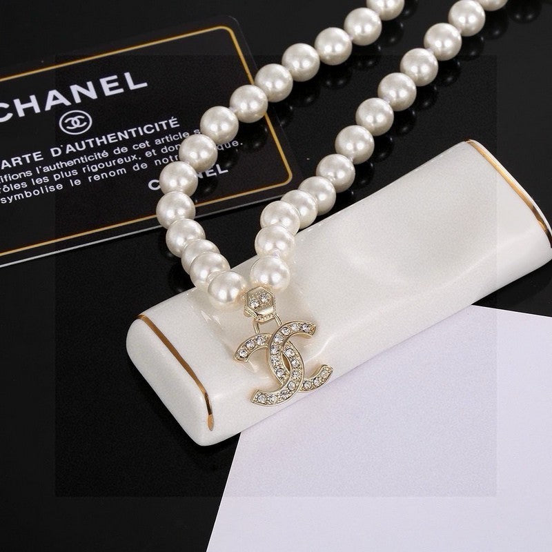 18K  Chanel Pearl Chain Diamond Necklace