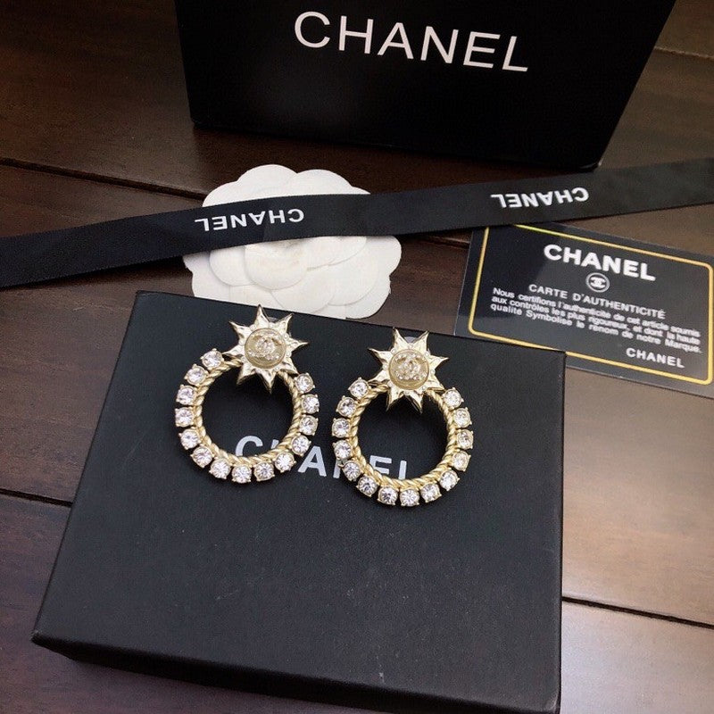 18K  Chanel Star Full Crystal Earrings