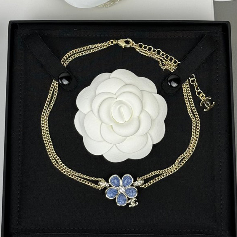18K  Chanel 26C Blue Flower Choker Necklace