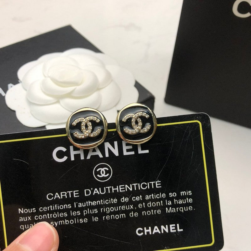 18K  Chanel Black & White Diamond Gold Earrings