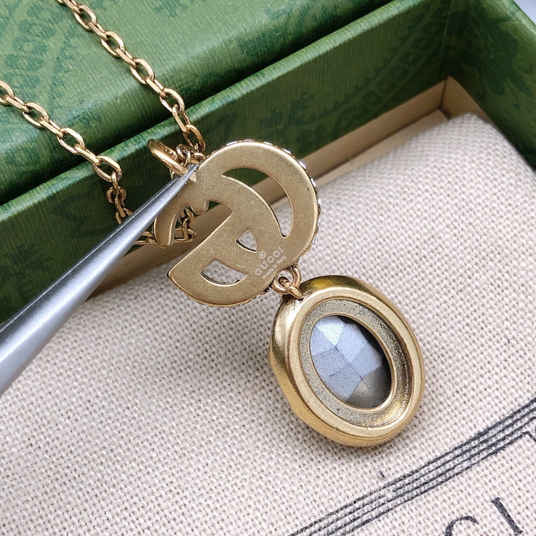 18K Double Gucci Crystal Necklace