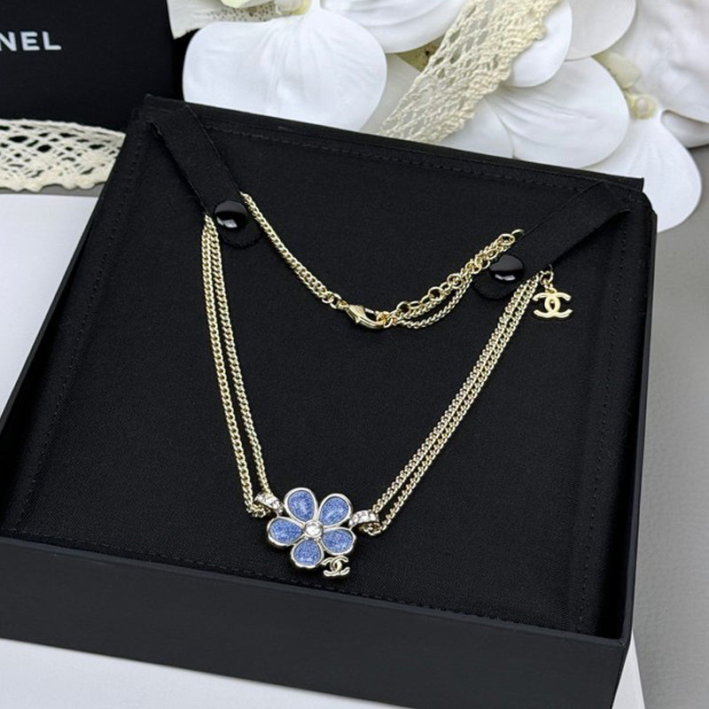 18K  Chanel 26C Blue Flower Choker Necklace