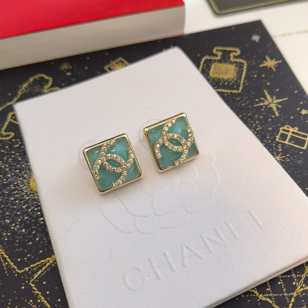 18K  Chanel Blue Resin Earrings
