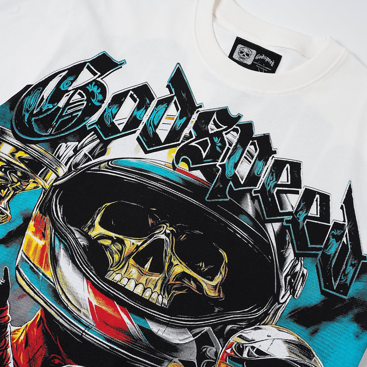 Godspeed Racing Skull Skateboarder Graphic T-Shirt — detail