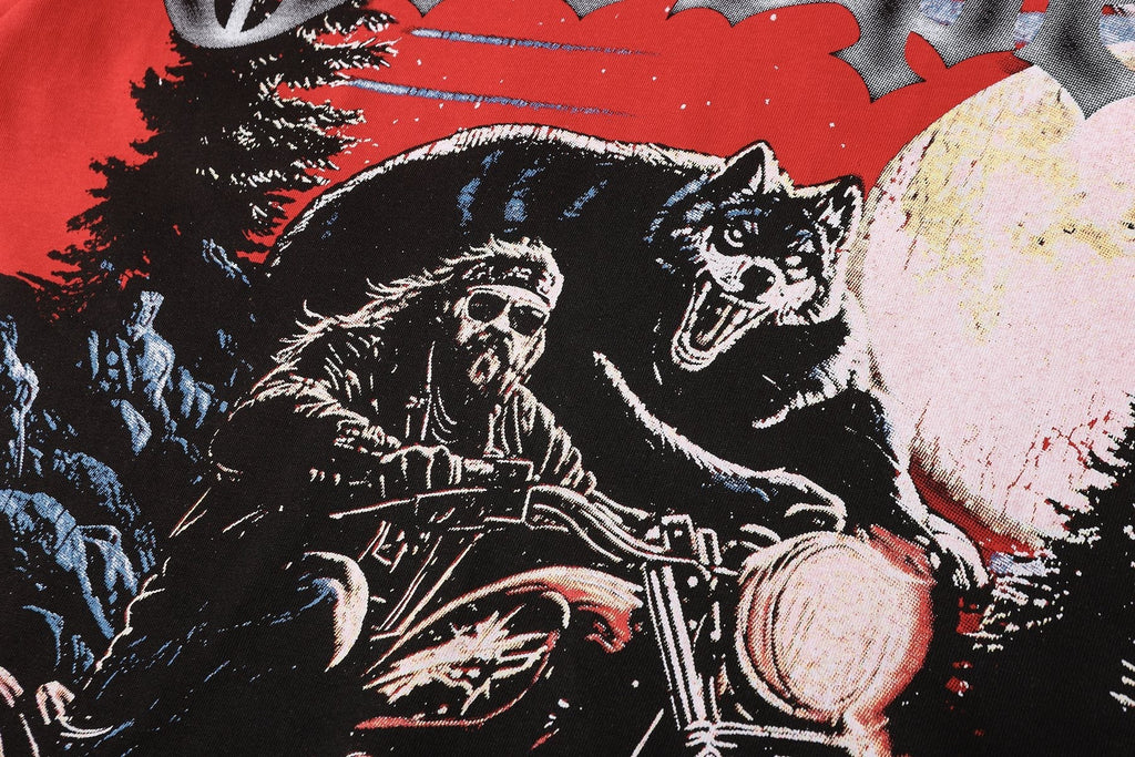 Godspeed Motorcycle Wolf Moon Graphic T-Shirt — detail