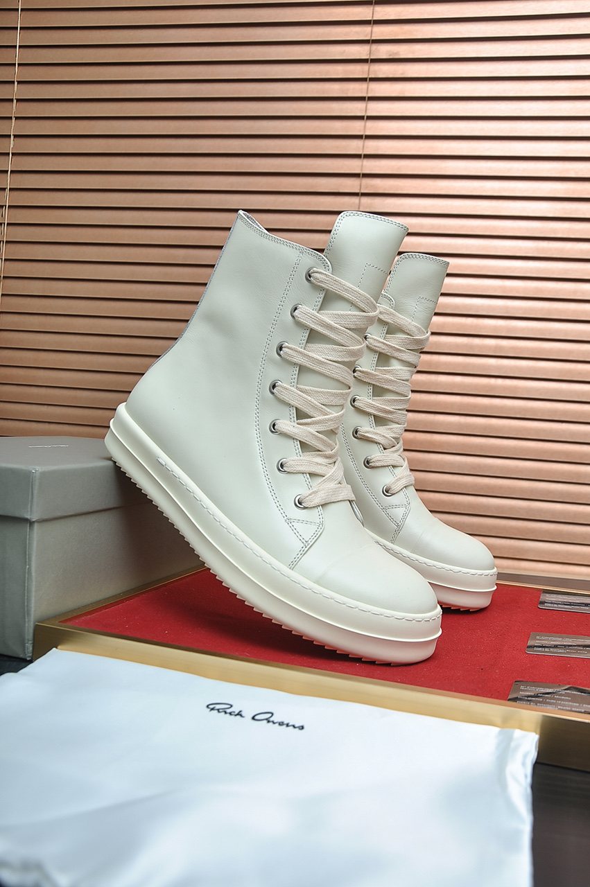 Rick Owens Off-White High-Top Sneakers — front