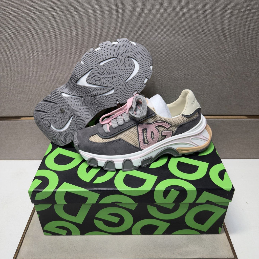 Dolce & Gabbana Gray, Cream and Pink Sneakers — side