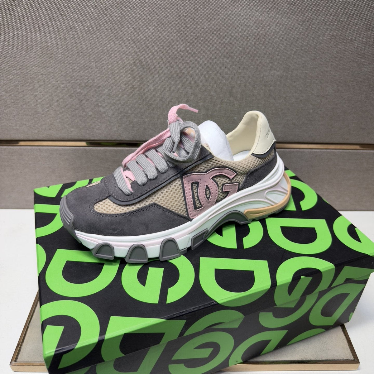 Dolce & Gabbana Gray, Cream and Pink Sneakers — hero