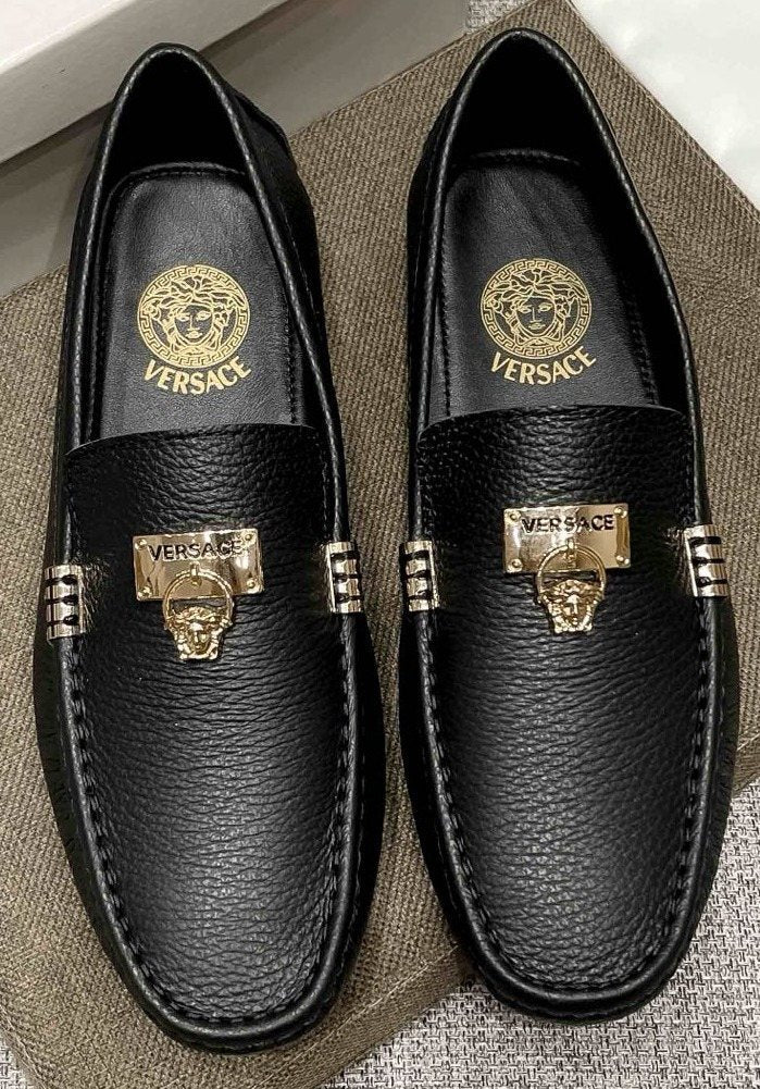 Versace Men's Black Loafers with Gold-Tone Hardware — hero