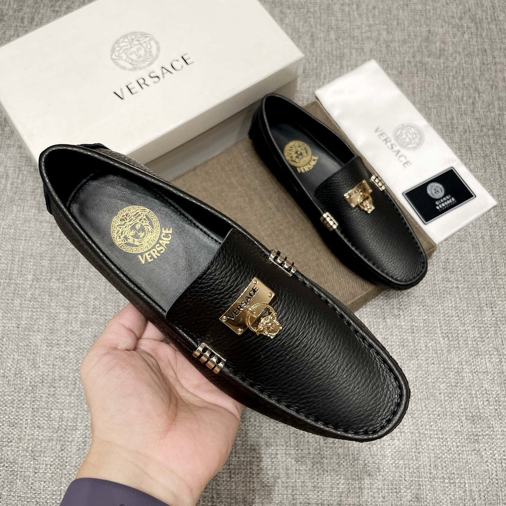 Versace Men's Black Loafers with Gold-Tone Hardware — model