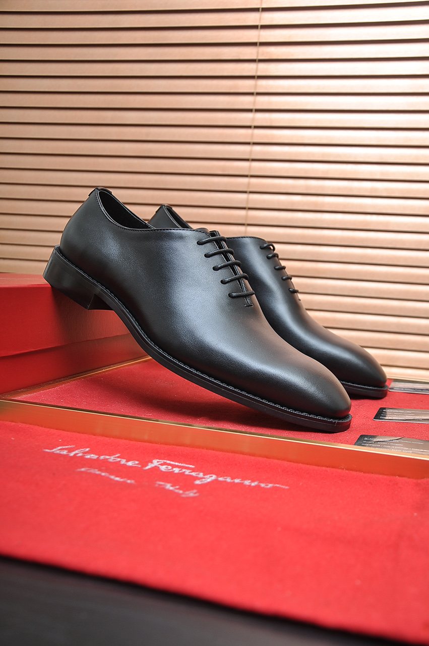 Salvatore Ferragamo Black Lace-Up Dress Shoes — hero
