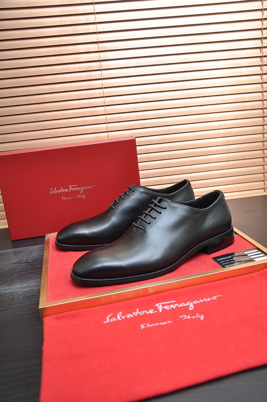 Salvatore Ferragamo Black Lace-Up Dress Shoes — front
