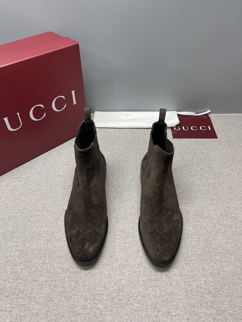 Gucci Dark Brown Textured Chelsea Boots — front