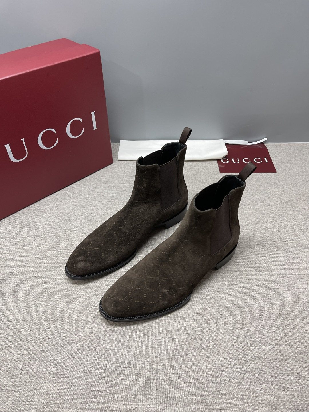 Gucci Dark Brown Textured Chelsea Boots — front