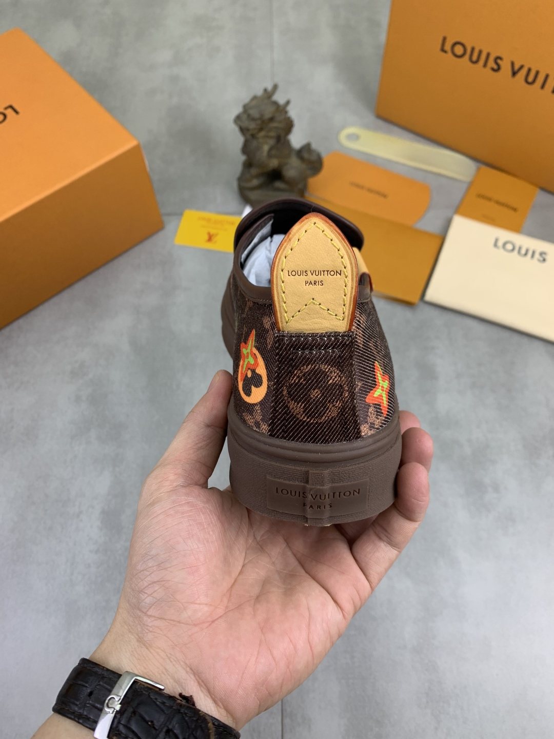 Louis Vuitton Floral Print Slip-On Shoes — back