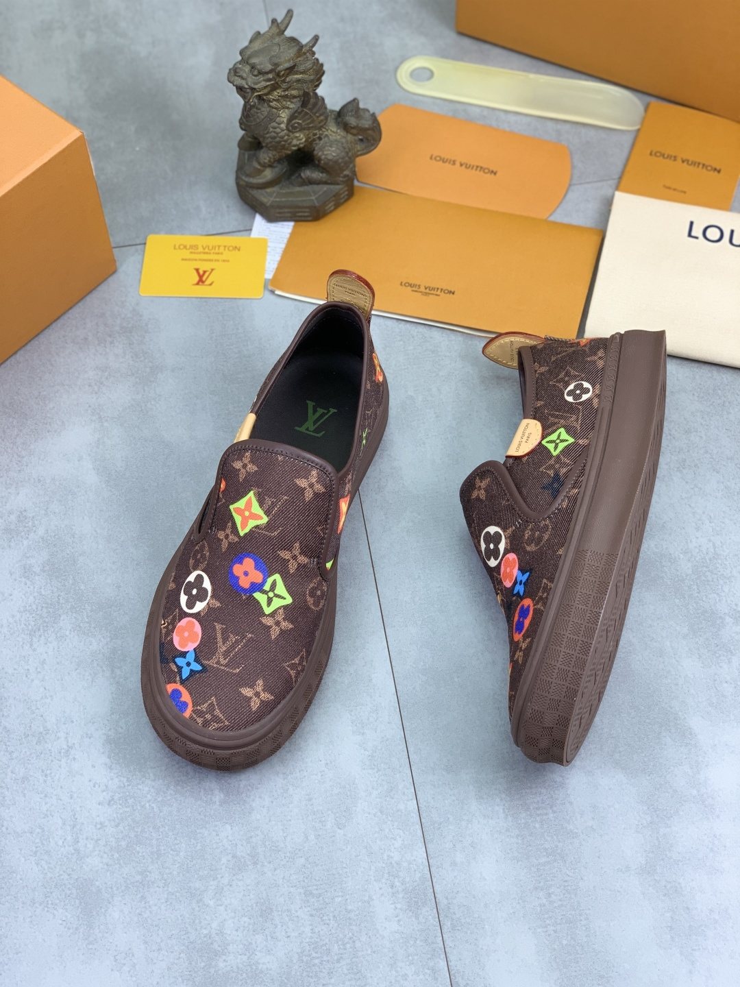 Louis Vuitton Floral Print Slip-On Shoes — front
