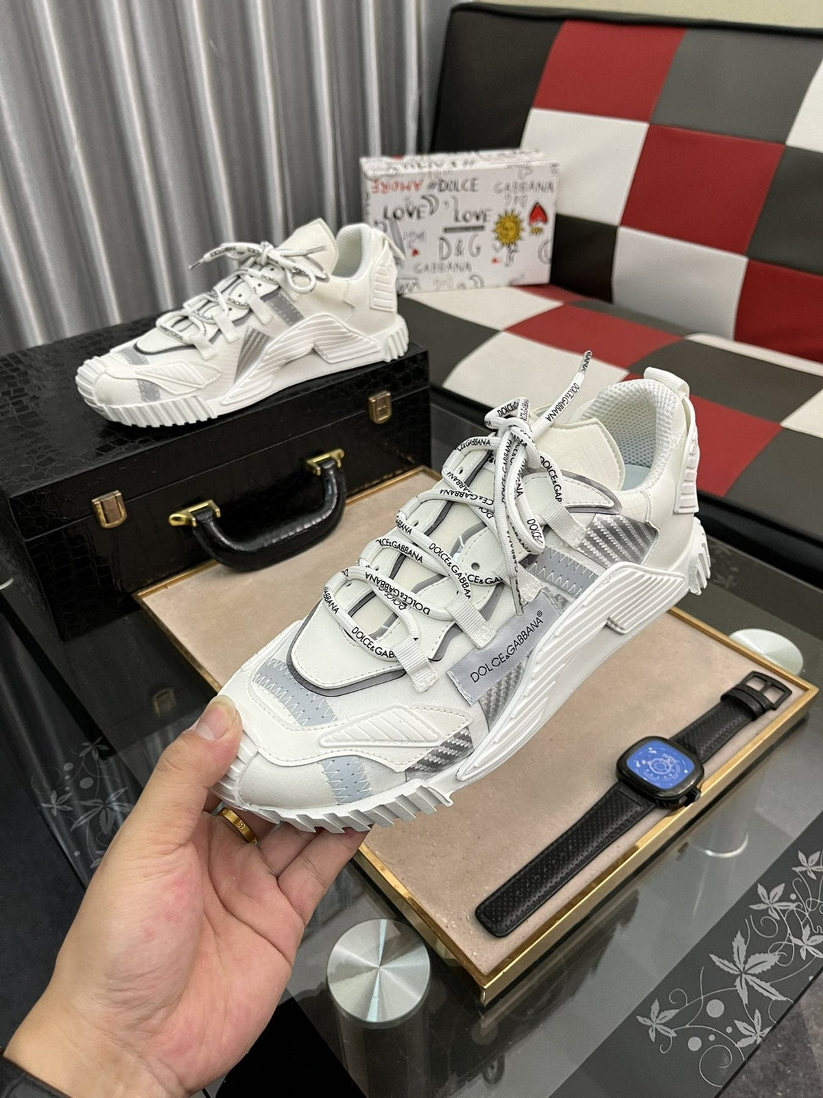 Dolce & Gabbana White and Light Gray Chunky Sneakers — model