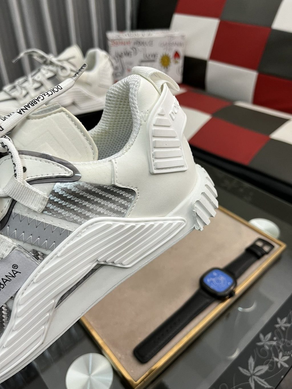 Dolce & Gabbana White and Light Gray Chunky Sneakers — detail