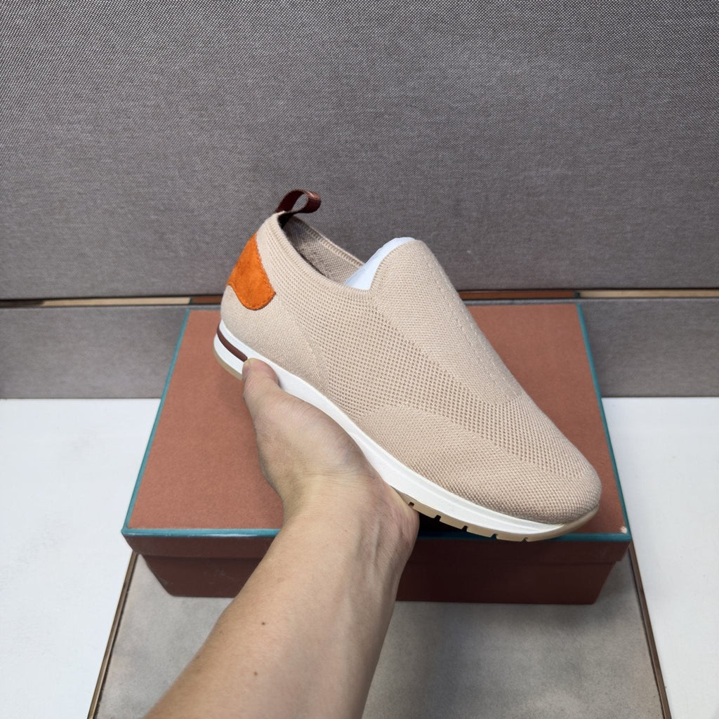 Loro Piana Beige Textured Slip-On Shoes — model