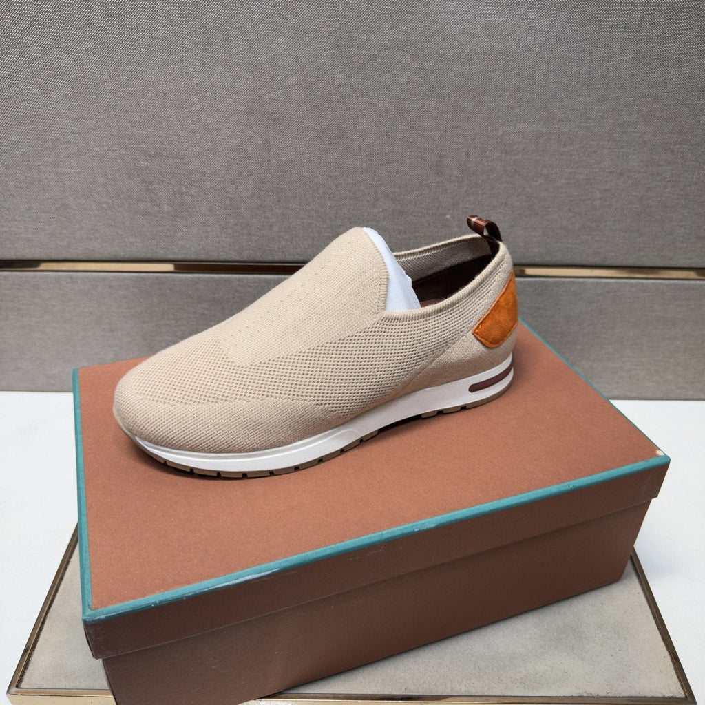 Loro Piana Beige Textured Slip-On Shoes — side