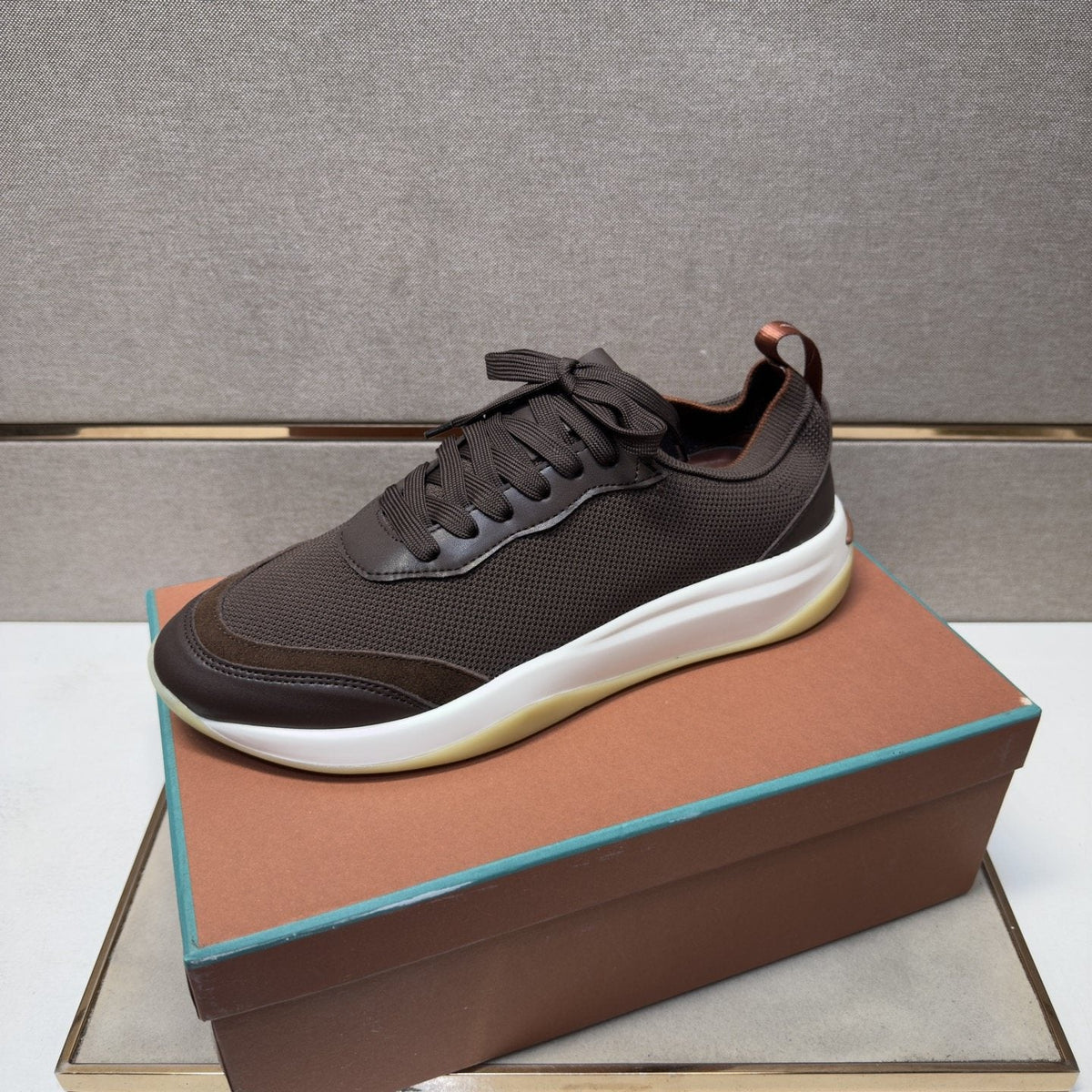 Men's Dark Brown Paneled Sneakers — front