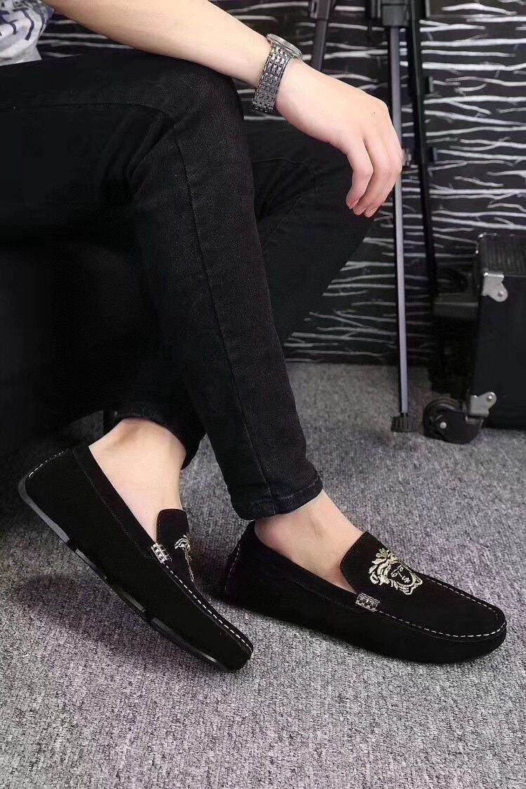 Versace Black Loafers with Gold Embroidery — model