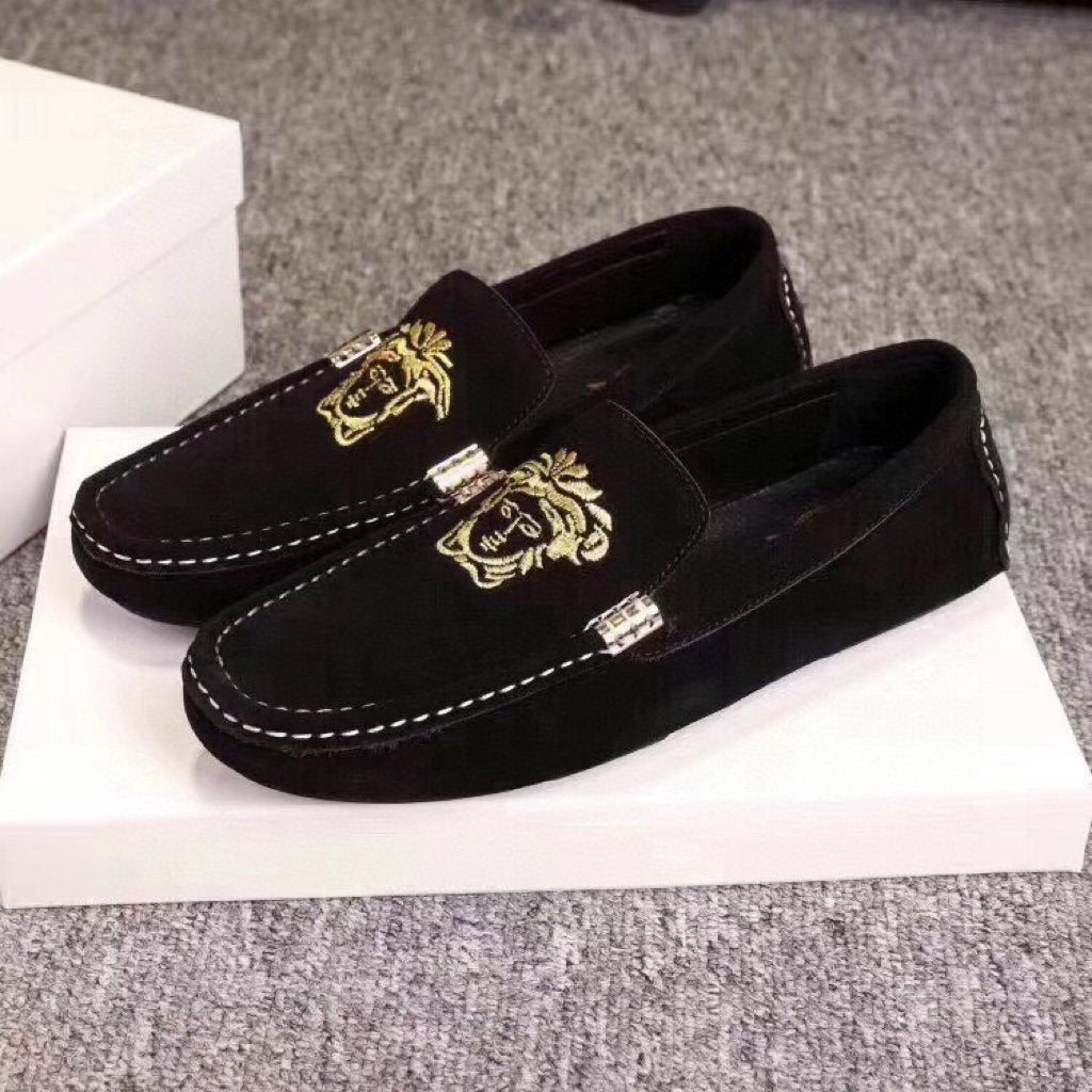 Versace Black Loafers with Gold Embroidery — hero