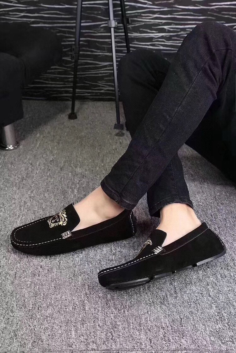 Versace Black Loafers with Gold Embroidery — model