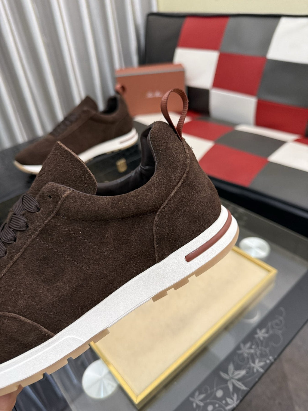 Dark Brown Lace-Up Sneakers with White Soles — detail