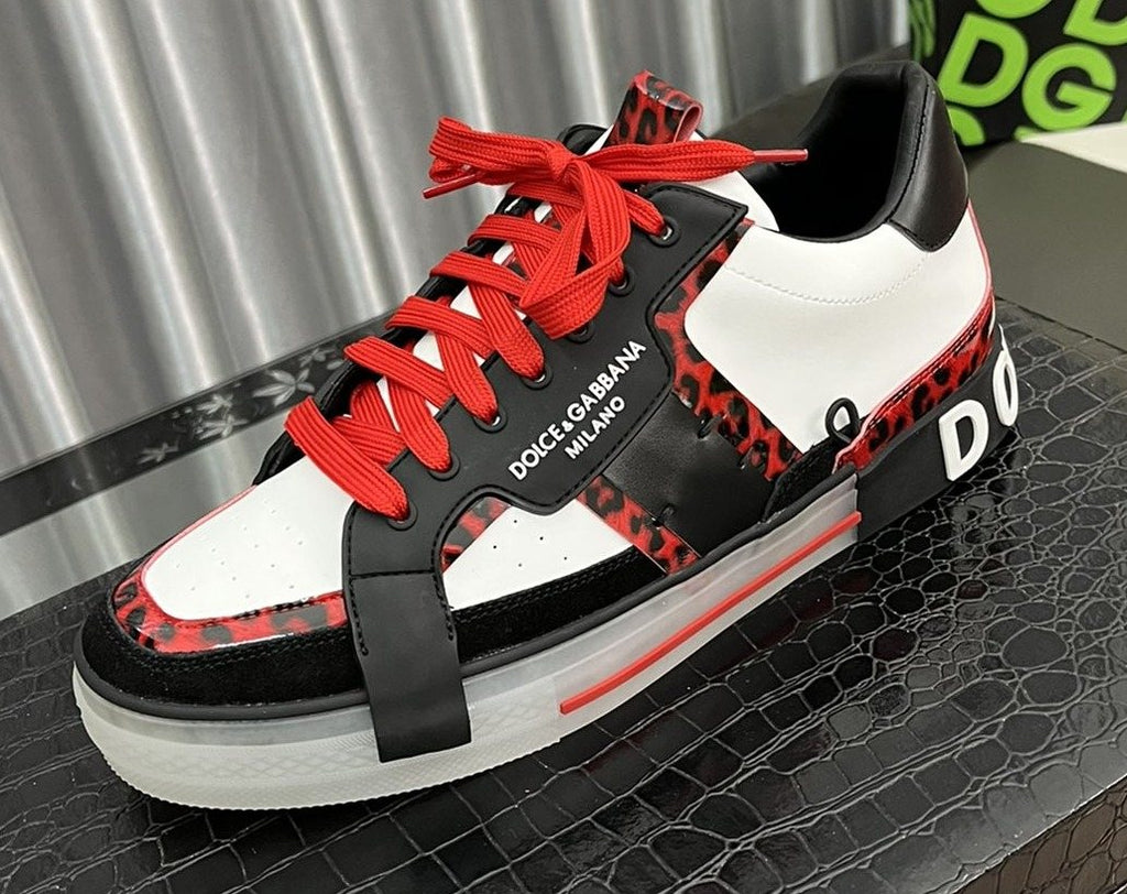 Dolce & Gabbana Men's Red-Lace Low-Top Sneakers — hero