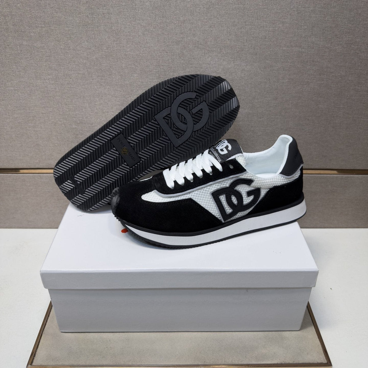 Dolce & Gabbana Black and White Panel Sneakers — side
