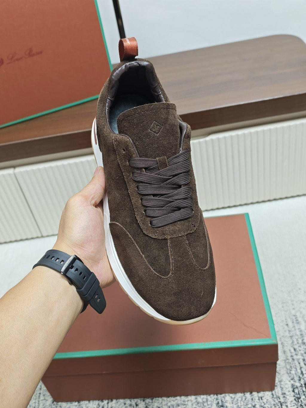 Dark Brown Low-Top Lace-Up Sneakers — model