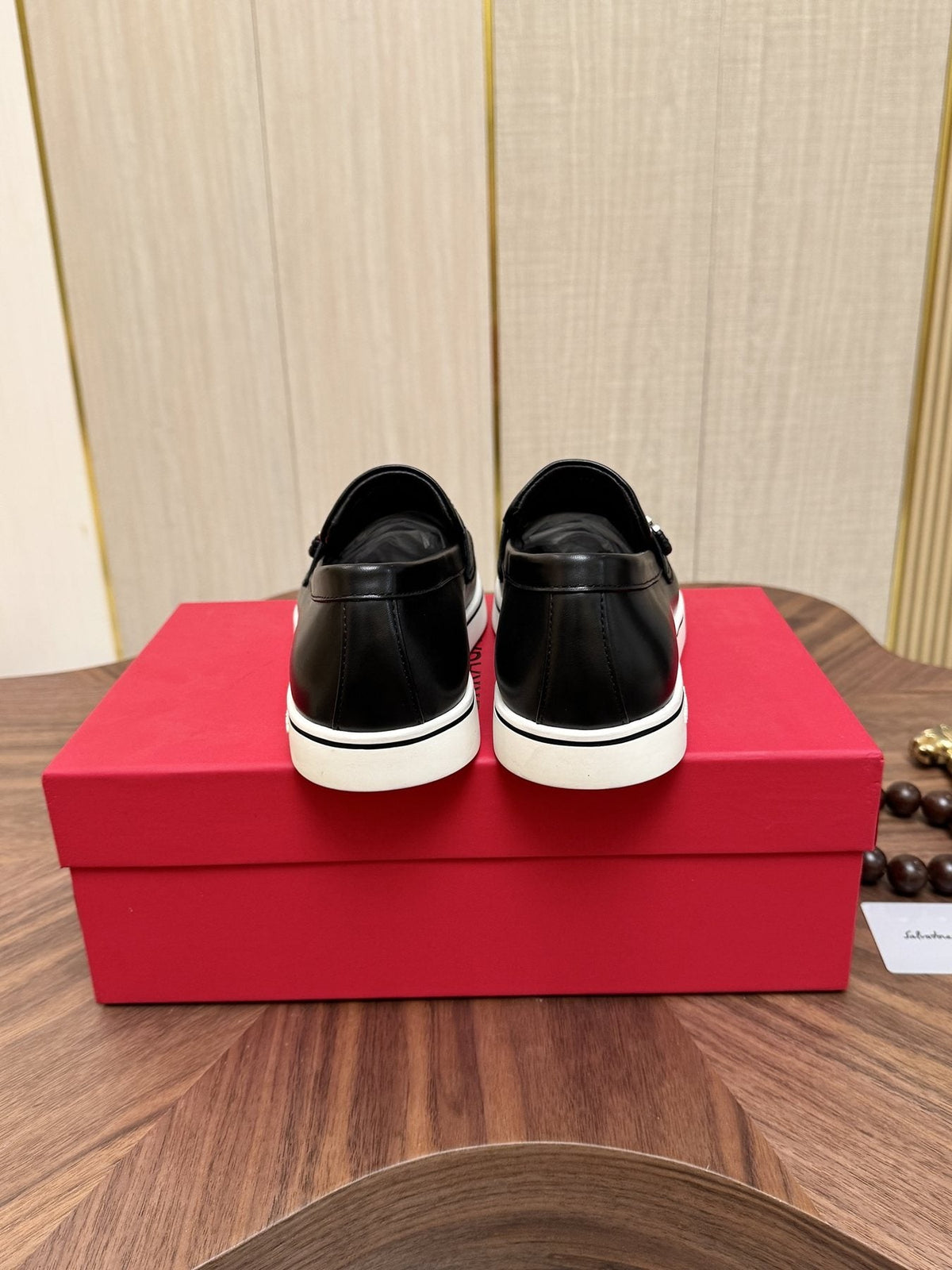 Salvatore Ferragamo Black Loafers with White Soles — back