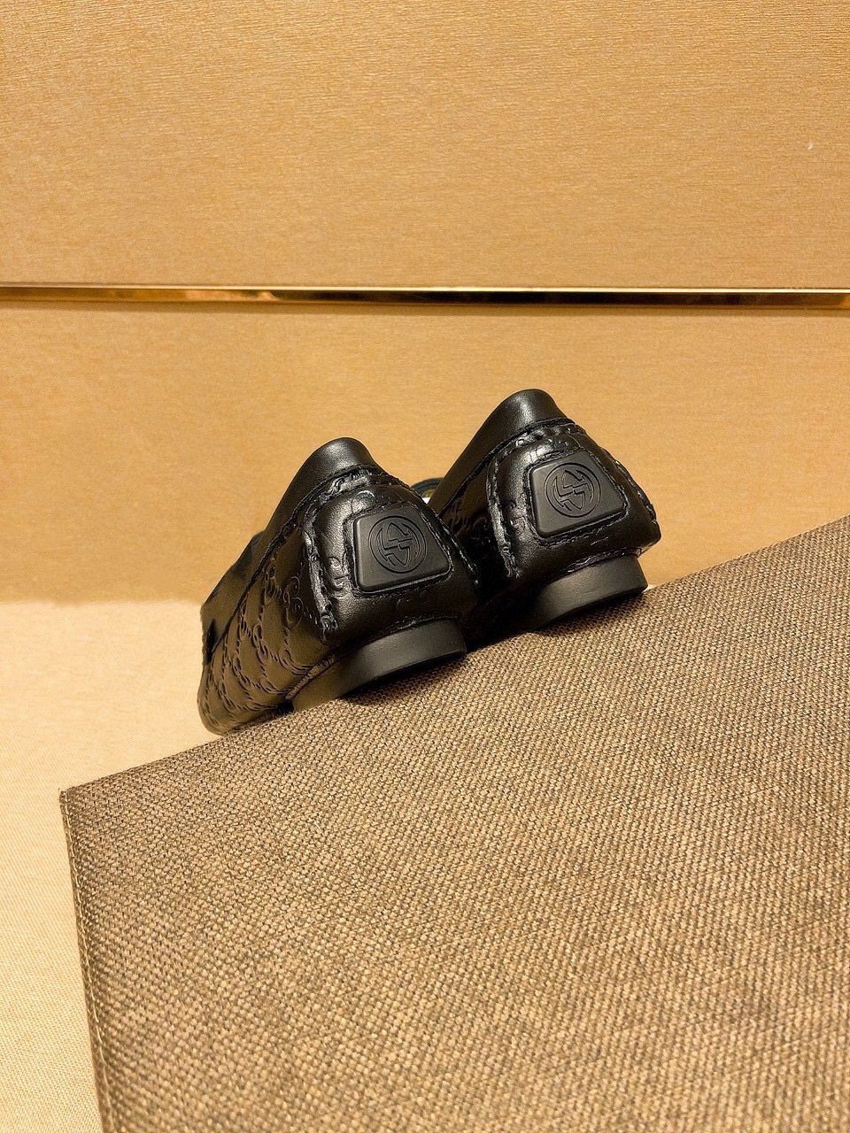 Gucci Embossed Loafers with Green and Red Band — back